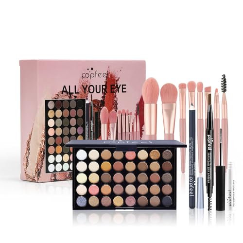 LHLXZQ Augen Schmink Set, Komplettes Kosmetik Starter Kit für Frauen mit 40 Farben Lidschatten Palette Mascara Augenbrauen stift Eyeliner Schmink Pinsel, Multifunktions Makeup Set für Augen, 02A von LHLXZQ
