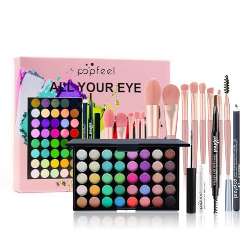 LHLXZQ Augen Schmink Set, Komplettes Kosmetik Starter Kit für Frauen mit 40 Farben Lidschatten Palette Mascara Augenbrauen stift Eyeliner Schmink Pinsel, Multifunktions Makeup Set für Augen, 02B von LHLXZQ