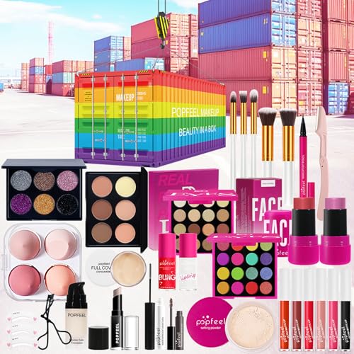 LHLXZQ Schmink Set, Kosmetik Starter Kit für Frauen mit Lidschatten Palette Concealer Lipgloss Lippenstift Mascara etc, Multifunktions Kosmetik Makeup Set für Gesicht, Augen und Lippen#3 von LHLXZQ
