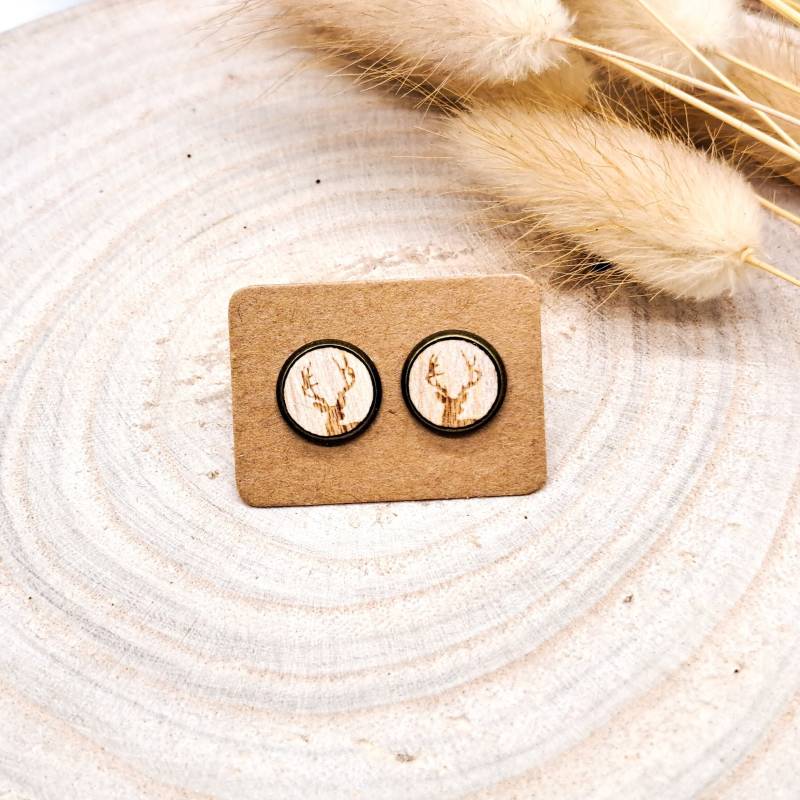 Ohrstecker Mit Fassung "Hirsch Hell" | Holz Rund Handgefertigt Laser Cut Ohrstecker Mit Fassung "Hirsch Hell" | Holz Rund Handgefertigt Laser Cut von LHLaserDesign