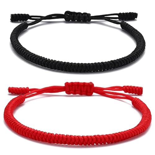 LHOEST 2 Stück Glücksarmband, Buddhistisches Armband Herren Frauen Mädchen mit Schlüsselanhänger, Freundschaftsarmbänder Geflochtene, Einstellbares Partnerarmbänder, Partner Armbänder Tibet Stil von LHOEST
