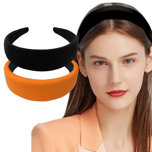 LHOEST 2 Stück Haarreifen Damen Mädchen Breit Stirnbänder, Haarreif Schwarz und Orange, Breiter Headband Stirnband, Frisch und Süßes Haarschmuck für Damenhaare LHOEST 2 Stück Haarreifen Damen Mädchen Breit Stirnbänder, Haarreif Schwarz und Orange, Breiter Headband Stirnband, Frisch und Süßes Haarschmuck für Damenhaare von LHOEST