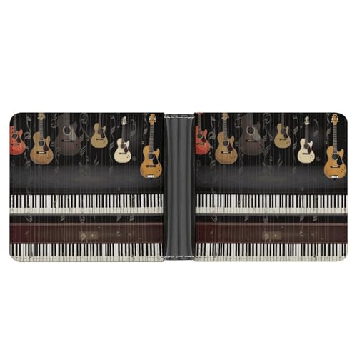LHOKDR Taschengeldbörse, Gitarren-Piano-Muster, bedruckt, multifunktional, einfache Reisebrieftasche, Unisex, schwarz, Einheitsgröße, modern, Schwarz , Einheitsgröße, Zeitgenössisch von LHOKDR