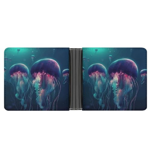 LHOKDR Taschengeldbörse, bunte Quallen, bedruckt, multifunktional, einfache Reisebrieftasche, Unisex, Schwarz, Einheitsgröße, modern, Schwarz , Einheitsgröße, Zeitgenössisch von LHOKDR