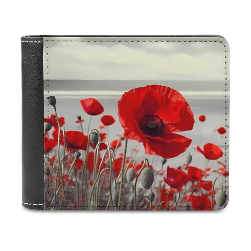 LHOKDR Tragbare Geldbörse mit Kartenhalter, Motiv: rote Mohnblumen, bedruckt, multifunktional, einfache Reisebrieftasche, Unisex, schwarz, Einheitsgröße, modern, Schwarz , Einheitsgröße, von LHOKDR