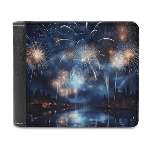 LHOKDR Tragbare Geldbörse mit Kartenhalter, Pyrotechnik-Druck, multifunktionale Geldbörse, einfache Reisebrieftasche, Unisex, schwarz, Einheitsgröße, modern, Schwarz , Einheitsgröße, Zeitgenössisch von LHOKDR