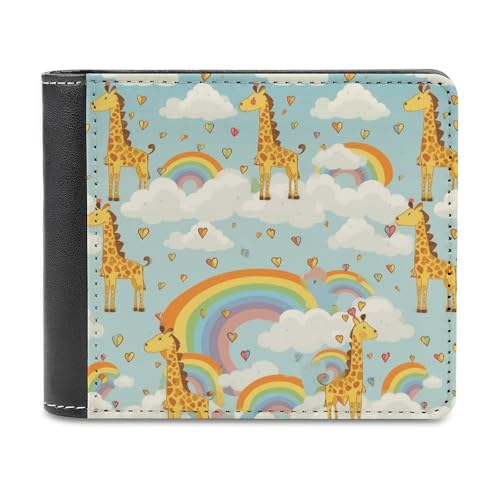 LHOKDR Tragbarer Kartenhalter, Geldbörse, Cartoon-Giraffe, Regenbogen und Wolken, bedruckt, multifunktionale Geldbörse, einfache Reisebrieftasche, Unisex, schwarz, Einheitsgröße, modern, Schwarz , von LHOKDR