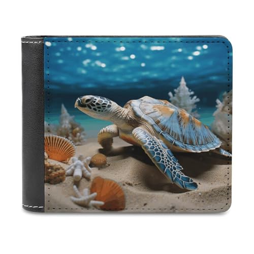 LHOKDR Tragbarer Kartenhalter, Geldbörse, Muschel, Seestern, Schildkröte, bedruckt, multifunktional, einfache Reisebrieftasche, Unisex, schwarz, Einheitsgröße, modern, Schwarz , Einheitsgröße, von LHOKDR
