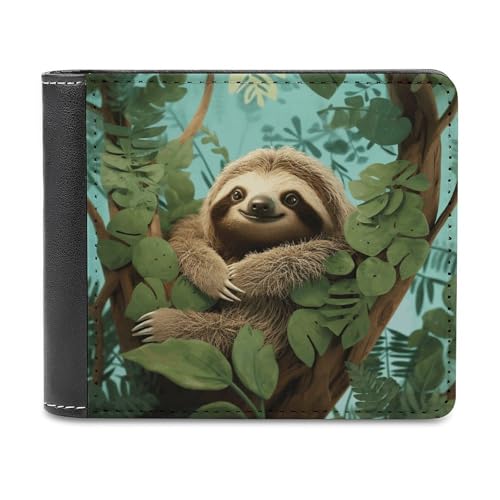 LHOKDR Tragbarer Kartenhalter, Hug Tree Faultier bedruckt, multifunktionale Geldbörse, einfache Reisebrieftasche, Unisex, schwarz, Einheitsgröße, modern, Schwarz , Einheitsgröße, Zeitgenössisch von LHOKDR