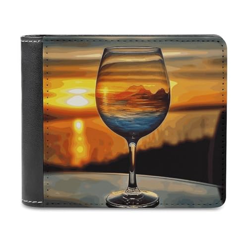 LHOKDR Tragbarer Kartenhalter, Motiv: Sonnenuntergang, Weinglas, bedruckt, multifunktional, einfache Reisebrieftasche, Unisex, schwarz, Einheitsgröße, modern, Schwarz , Einheitsgröße, Zeitgenössisch von LHOKDR