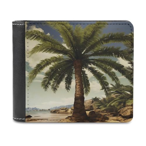 LHOKDR Tragbarer Kartenhalter, Palme, tropisch bedruckt, multifunktionale Geldbörse, einfache Reisebrieftasche, Unisex, schwarz, Einheitsgröße, modern, Schwarz , Einheitsgröße, Zeitgenössisch von LHOKDR
