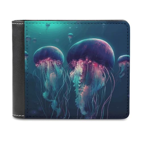 LHOKDR Tragbarer Kartenhalter, buntes Quallen-Motiv, multifunktionale Geldbörse, einfache Reisebrieftasche, Unisex, schwarz, Einheitsgröße, modern, Schwarz , Einheitsgröße, Zeitgenössisch von LHOKDR