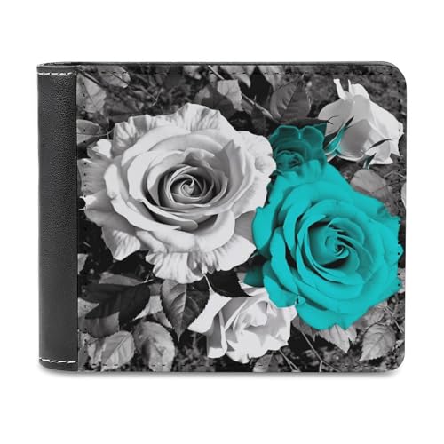 LHOKDR Tragbarer Kartenhalter, schwarz, weiß, blaugrün, grau, Rosenblumen, bedruckt, multifunktionale Geldbörse, einfache Reisebrieftasche, Unisex, Schwarz, Einheitsgröße, modern, Schwarz , von LHOKDR