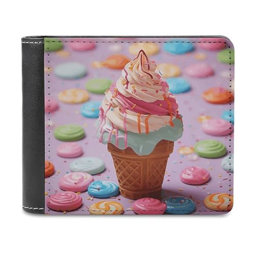LHOKDR Tragbarer Kartenhalter, viele Farben, Eiscreme-bedruckt, multifunktionale Geldbörse, einfache Reisebrieftasche, Unisex, schwarz, Einheitsgröße, modern, Schwarz , Einheitsgröße, Zeitgenössisch von LHOKDR