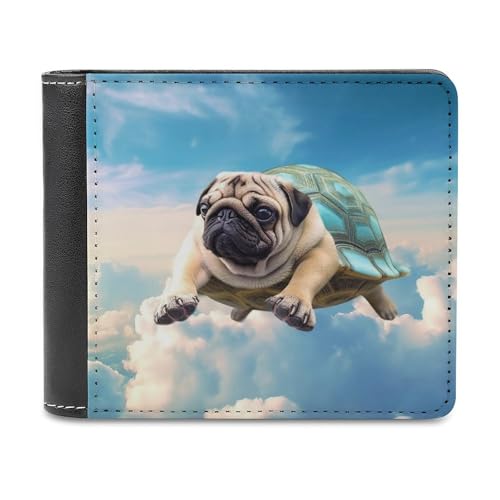 Tragbarer Kartenhalter, lustiger Schildkröten-Mops-Hund in der bedruckten multifunktionalen Geldbörse, einfache Reisebrieftasche, Unisex, schwarz, Einheitsgröße, modern, Schwarz , Einheitsgröße, von LHOKDR