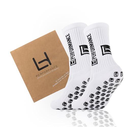 LHP Premium Fußball Socken 2 Paar Weiß M 37-42 – Anti-Rutsch Grip-Socken mit Kompression Unisex – Rutschfeste Sportsocken für Fußball Handball Tennis von LHP