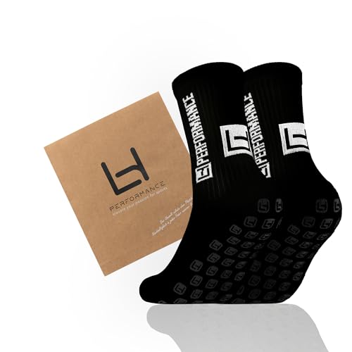LHP Premium Fußball Socken 2 Paar Black L 42-47 – Anti-Rutsch Grip-Socken mit Kompression Unisex – Rutschfeste Sportsocken für Fußball Handball Tennis von LHP