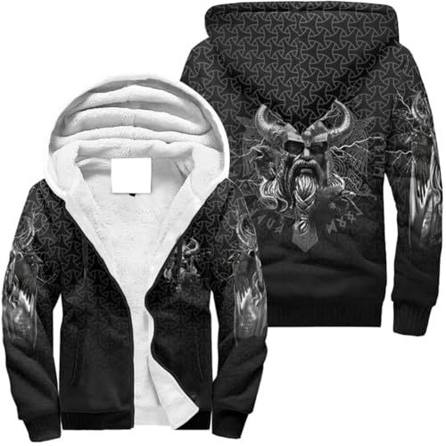 LHQLS Wikinger Compass Herren Kapuzenjacke Odin Sweatshirt Langarm Kapuzenpullover Mit Reißverschluss Winter Dicker Warm Sherpa Innenseite Hoodie Jacke Winterjacke Mit Kapuze(Odin,6XL) von LHQLS