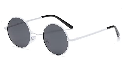 LHSDMOAT Polarisierte Runde Sonnenbrille Herren Damen, Retro UV400 style Lennon Sonnenbrille, Vintage Angeln Golf Fahren Stilvoll Hippe Sonnenbrille,Weiß/Grau von LHSDMOAT