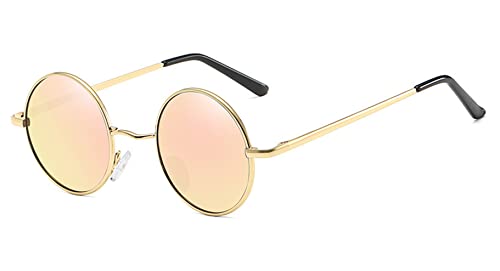 LHSDMOAT Polarisierte Runde Sonnenbrille Herren Damen, Retro UV400 Sonnenbrille, Vintage Angeln Golf Fahren Stilvoll Hippe Sonnenbrille,Gold/Rosa von LHSDMOAT