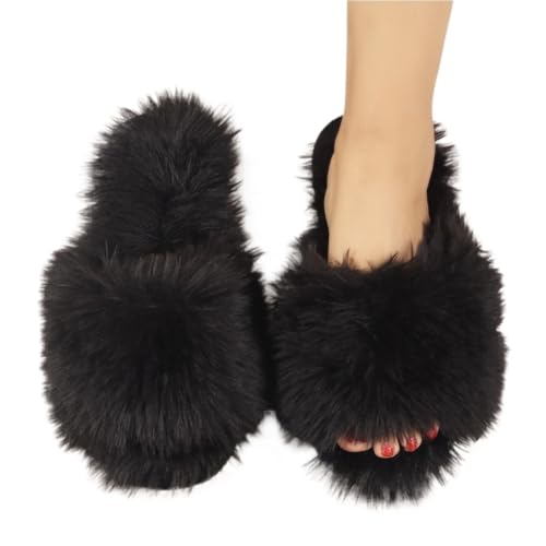 LHSJYG Hausschuhe Damen Damen Hausschuhe Plüsch Anti Slip Warm Sandalen(Black,38-39) von LHSJYG