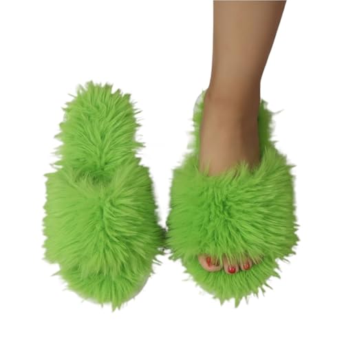 LHSJYG Hausschuhe Damen Damen Hausschuhe Plüsch Anti Slip Warm Sandalen(Green,36-37) von LHSJYG