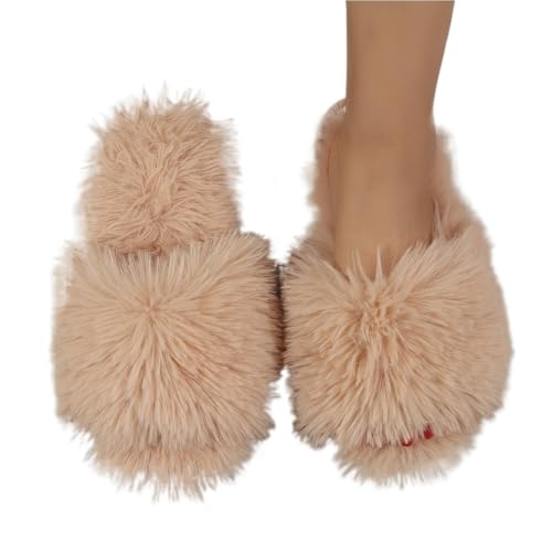 LHSJYG Hausschuhe Damen Damen Hausschuhe Plüsch Anti Slip Warm Sandalen(Khaki,40-41) von LHSJYG