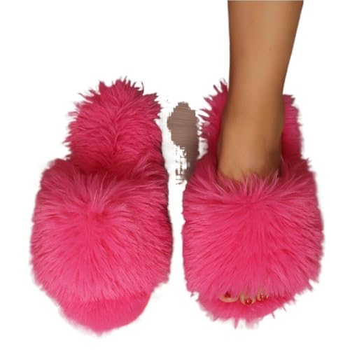 LHSJYG Hausschuhe Damen Damen Hausschuhe Plüsch Anti Slip Warm Sandalen(Red,36-37) von LHSJYG