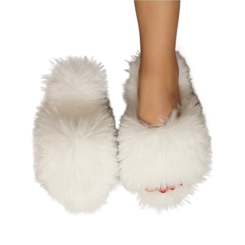 LHSJYG Hausschuhe Damen Damen Hausschuhe Plüsch Anti Slip Warm Sandalen(WHITE,36-37) von LHSJYG
