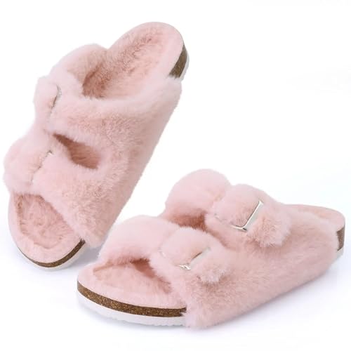 LHSJYG Hausschuhe Damen Damen Hausschuhe Winter Weiche Offene Zehen Indoor Plüsch(Pink,38) von LHSJYG