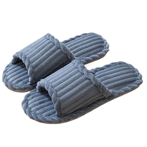 LHSJYG Hausschuhe Damen Damen-Hausschuhe for drinnen und zu Hause mit gestreiften Baumwoll-Hausschuhen mit offener Spitze(GRAY,38-39) von LHSJYG