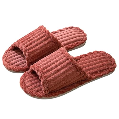 LHSJYG Hausschuhe Damen Damen-Hausschuhe for drinnen und zu Hause mit gestreiften Baumwoll-Hausschuhen mit offener Spitze(Red,38-39) von LHSJYG