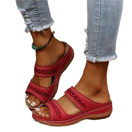 LHSJYG Hausschuhe Damen Damen Sandalen Hausschuhe Offene Zehenpartie Outdoor Indoor Slipper Schuhe(Red,35) von LHSJYG