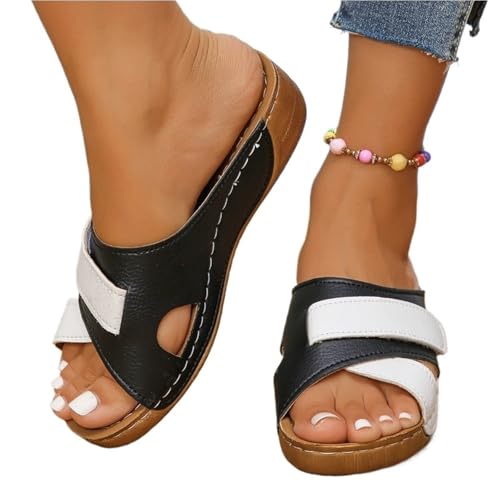 LHSJYG Hausschuhe Damen Damenschuhe Offene Zehen-Hausschuhe Flacher Absatz Bequeme Freizeit For Damen(Black,40) von LHSJYG