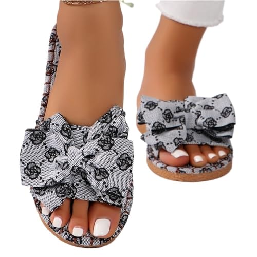 LHSJYG Hausschuhe Damen Frauen Bogen Hausschuhe Offene Spitze Casual Flats Schuhe Hausschuhe(GRAY,43) von LHSJYG