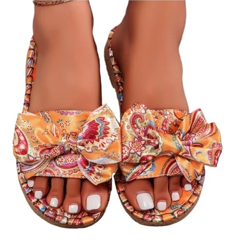 LHSJYG Hausschuhe Damen Frauen Bogen Hausschuhe Offene Spitze Casual Flats Schuhe Hausschuhe(Orange,43) von LHSJYG