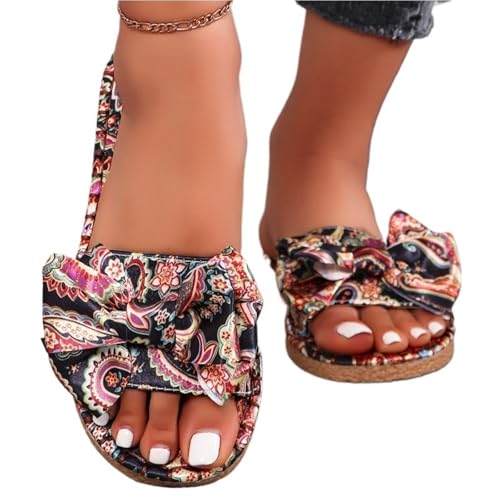 LHSJYG Hausschuhe Damen Frauen Bogen Hausschuhe Offene Spitze Casual Flats Schuhe Hausschuhe(Red,43) von LHSJYG