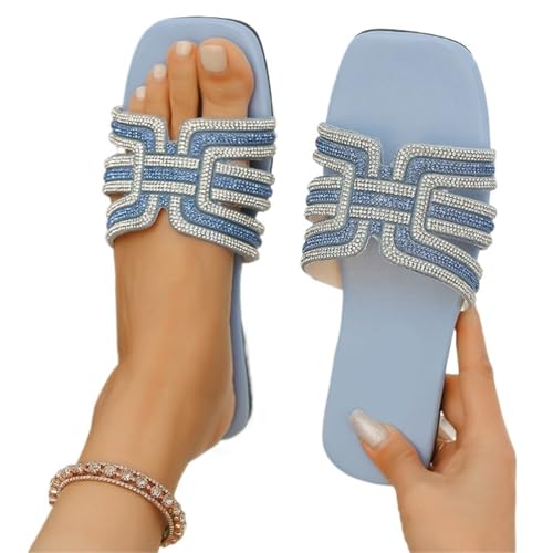 LHSJYG Hausschuhe Damen Frauen Casual Hausschuhe Offene Spitze Sandalen Schuhe Flache Slides(BLUE,37) von LHSJYG