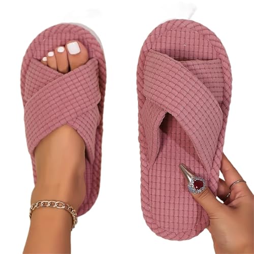LHSJYG Hausschuhe Damen Frauen Hausschuhe Hause Band Offene Spitze Schuhe Frau Indoor Slipper Licht(Pink,40-41) von LHSJYG