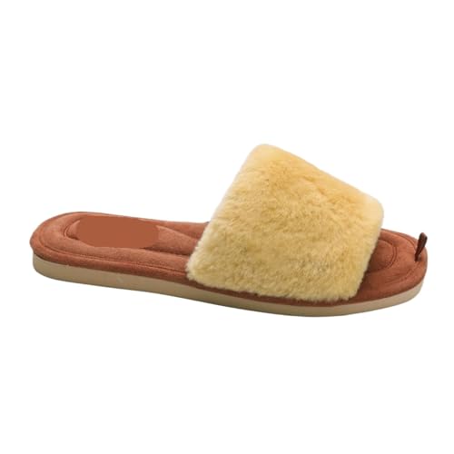 LHSJYG Hausschuhe Damen Frauen Plüsch Flache Hausschuhe Warme Rutschen Gemütliche Weiche Schuhe(Yellow,41) von LHSJYG