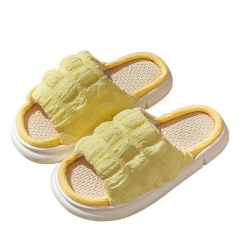 LHSJYG Hausschuhe Damen Hausschuhe Damen Offene Zehenpartie Anti-Rutsch Flache Pantoffeln(Yellow,38-39) von LHSJYG