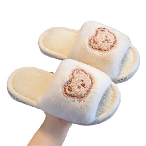 LHSJYG Hausschuhe Damen Mädchen Hausschuhe Offene Spitze Einfarbig Hause Outdoor Kinder Sliders Winter(Beige,28 for (17-18CM)) von LHSJYG