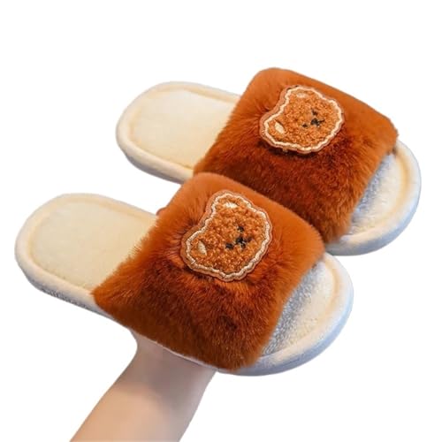 LHSJYG Hausschuhe Damen Mädchen Hausschuhe Offene Spitze Einfarbig Hause Outdoor Kinder Sliders Winter(Brown,26 for (16-17CM)) von LHSJYG