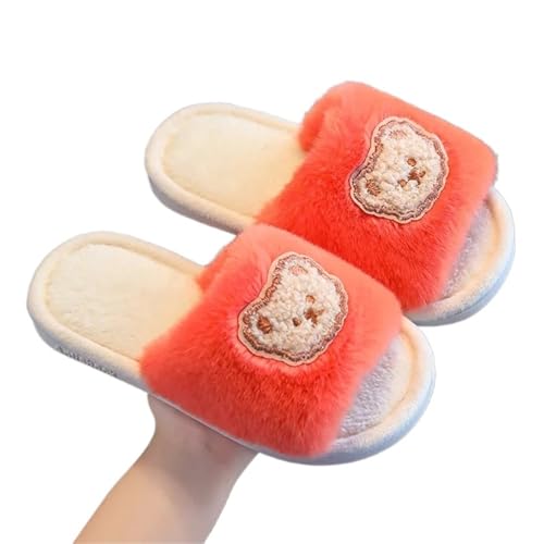 LHSJYG Hausschuhe Damen Mädchen Hausschuhe Offene Spitze Einfarbig Hause Outdoor Kinder Sliders Winter(Red,26 for (16-17CM)) von LHSJYG