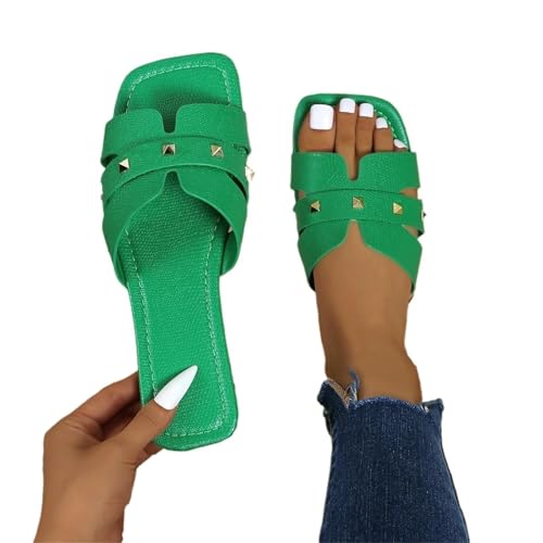 LHSJYG Hausschuhe Damen Rutschfeste Hausschuhe For Frauen Bottom Open Toe Outdoor Slides(Green,39) von LHSJYG