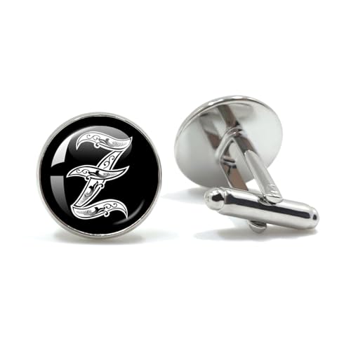 Manschettenknöpfe 26 Letter Royal Initialen Glass Cabochon Men's Cufflinks Gift(Style1) von LHSJYG