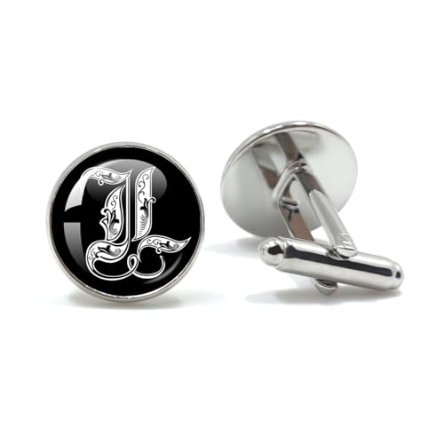 Manschettenknöpfe 26 Letter Royal Initialen Glass Cabochon Men's Cufflinks Gift(Style15) von LHSJYG
