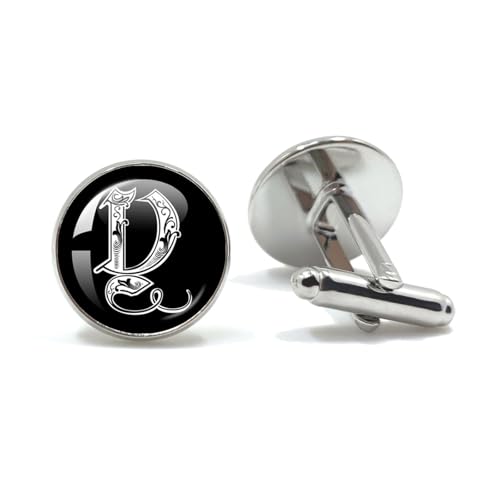 Manschettenknöpfe 26 Letter Royal Initialen Glass Cabochon Men's Cufflinks Gift(Style2) von LHSJYG