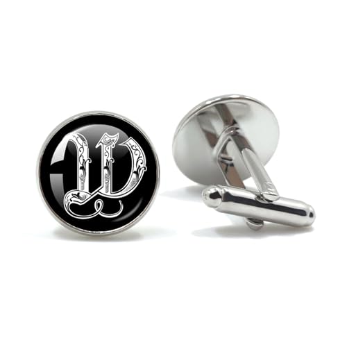 Manschettenknöpfe 26 Letter Royal Initialen Glass Cabochon Men's Cufflinks Gift(Style4) von LHSJYG