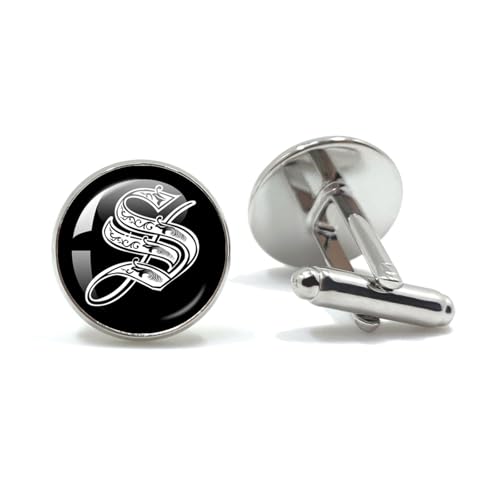 Manschettenknöpfe 26 Letter Royal Initialen Glass Cabochon Men's Cufflinks Gift(Style8) von LHSJYG